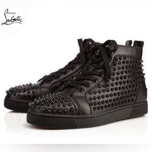 🚫SOLD🚫Christian Louboutin Men’s Louis Mid-Top Black Spiked Leather Sneakers
